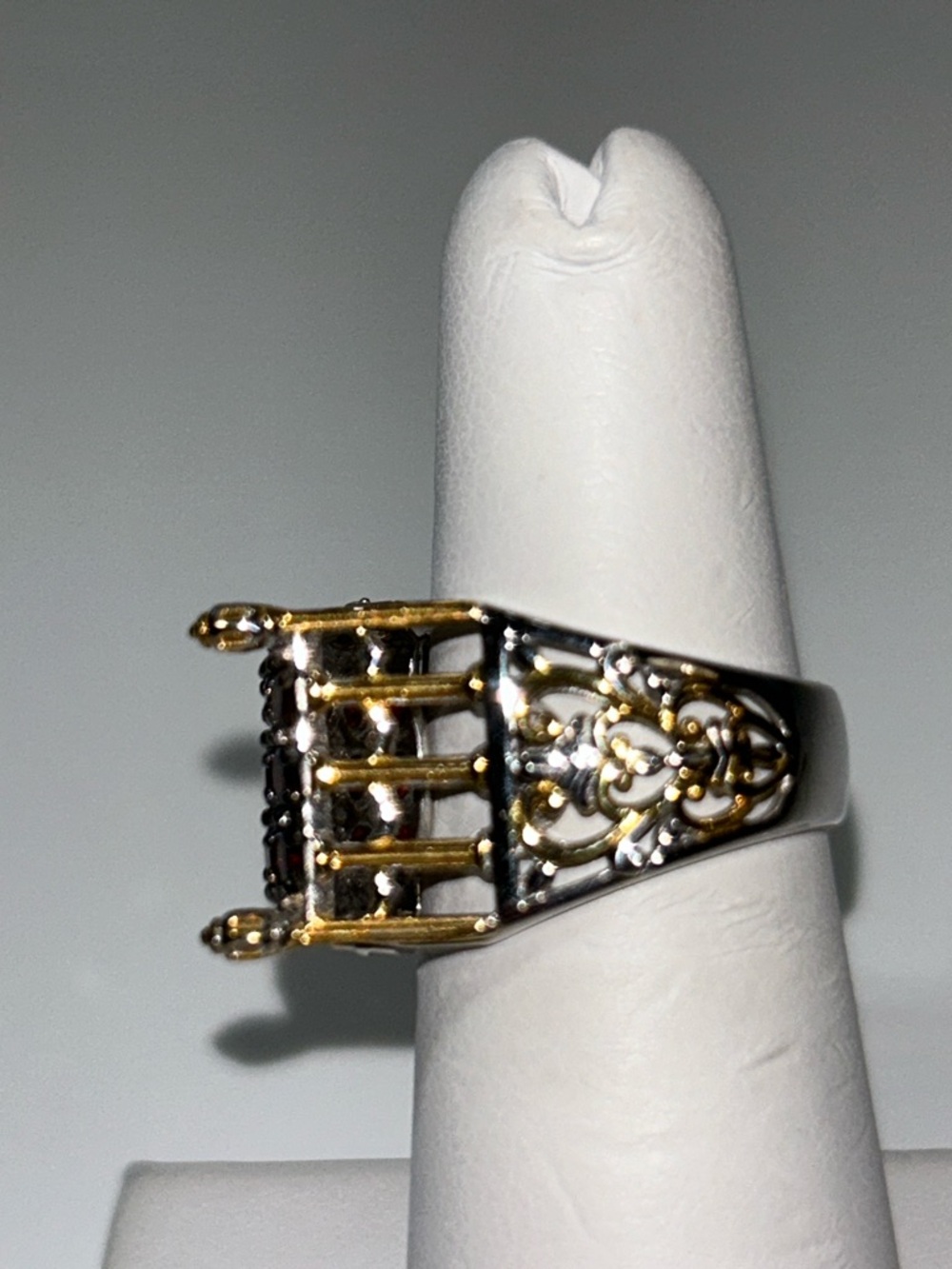 NWT Gems En Vogue Designer Palladium 14k Accent Genuine Garnet Bridge Ring - Picture 5 of 13